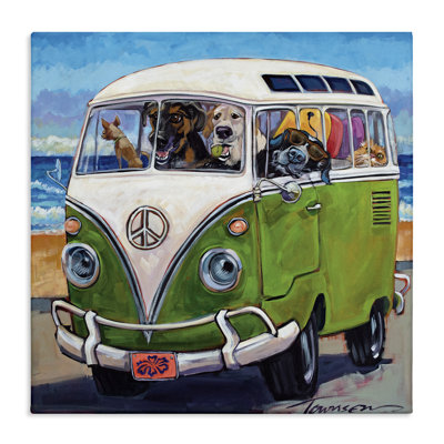 Dogs Driving Retro Van Summer Beach Trip