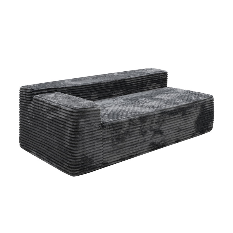 Modular Sectional Sofa, Grey Corduroy 2-Seat Chaise Lounge Couch with Plush Foam Filling - No Assembly Required, Gray