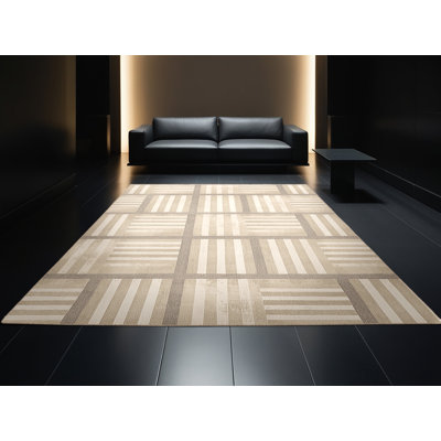 Tapis abstrait moderne et contemporain lavable à la machine Ritner du 4 juillet en beige - reliure beige