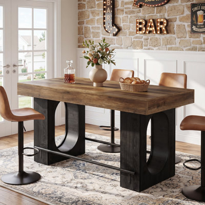 63-Inch Bar Table, Industrial Counter Height Pub Table with Metal Footrest for Kitchen, Dining Room, Living Room