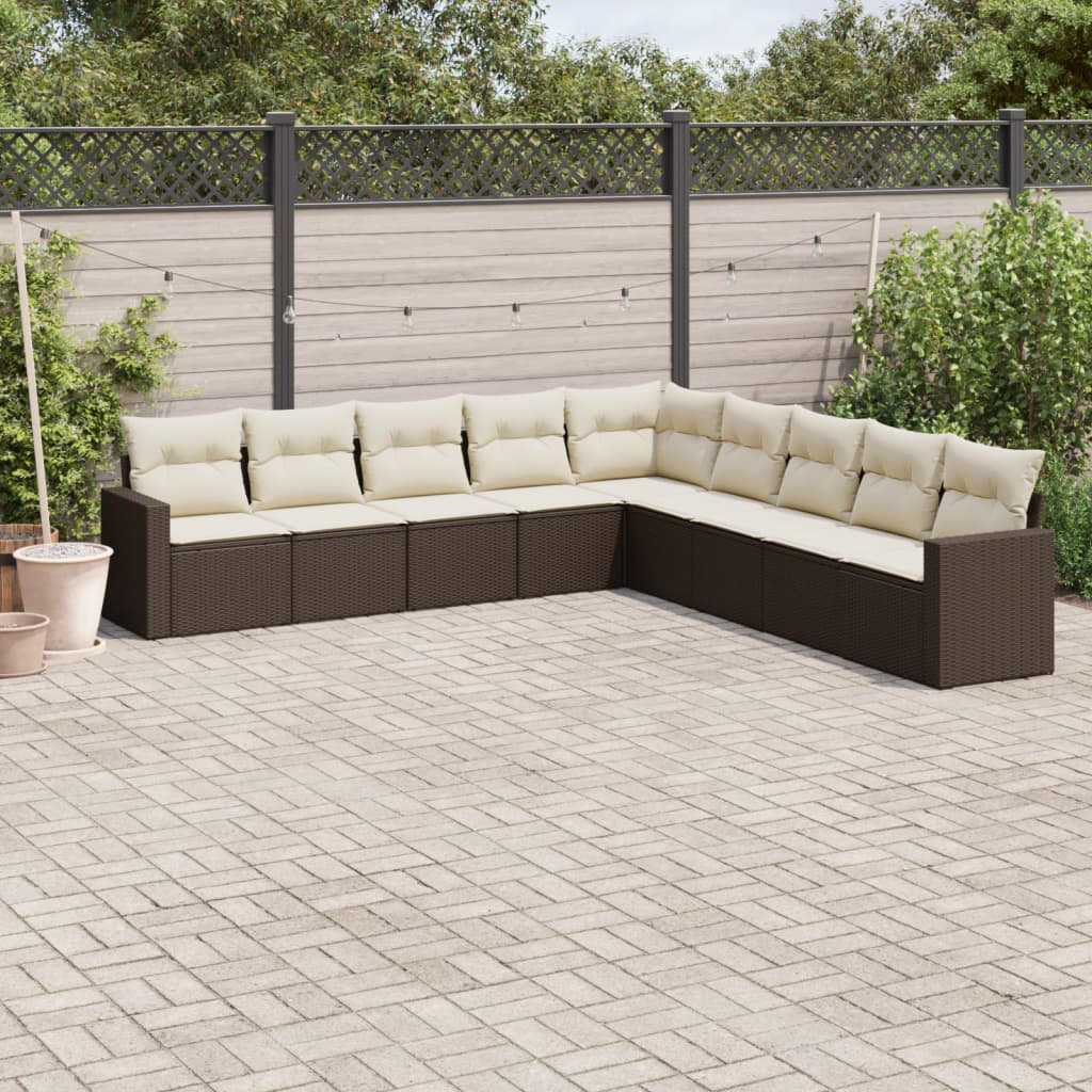 Vidaxl 9-Tlg. Garten-Sofagarnitur Mit Kissen Beige Poly Rattan