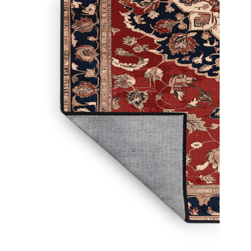 Tapis persan noir lavable à la machine, Carré 5 pi