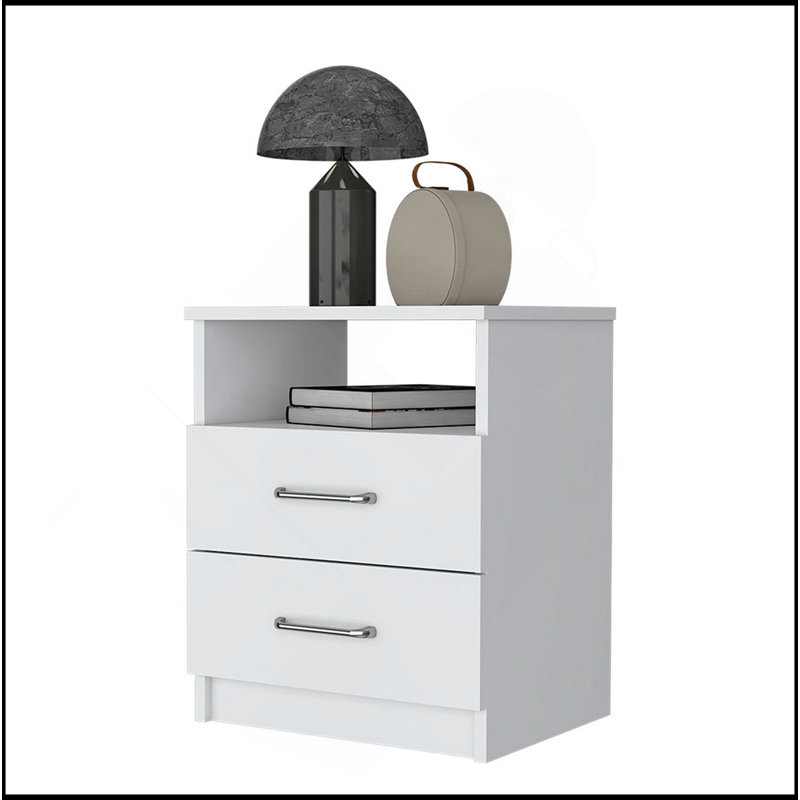 Table de chevet Oklahoma, deux tiroirs, une tablette, Blanc