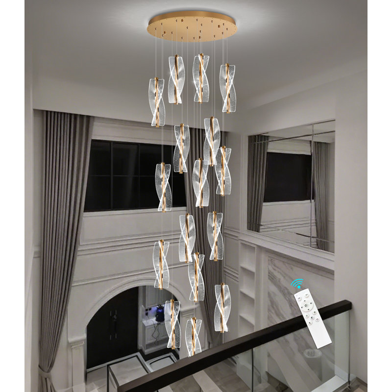 Lustre moderne 16 lumières à DEL pour plafonds hauts dorés, Gold
