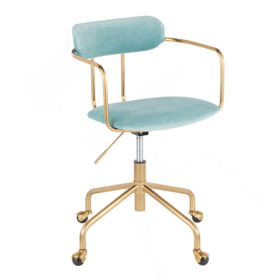 Chaise de bureau Demi Contemporary en métal doré et velours bleu clair par Lumisource