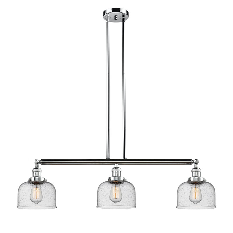 Jebediah 3-Light Metal Kitchen Island Pendant with Glass Shades, Seedy, No Bulb Included, Polished Chrome