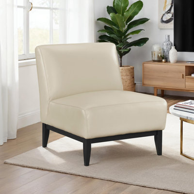Timmins 28.5" Modern & Contemporary Accent Chair with 100% Top Grain Leather, Solid Wood Base and Legs, High-Density Foam Seat Cushions