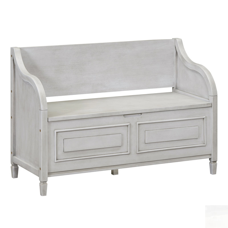 Banc de rangement multifonctionnel en bois massif avec charnière de sécurité, Gris délavé