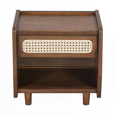 Table de chevet noyer avec détails en rotin