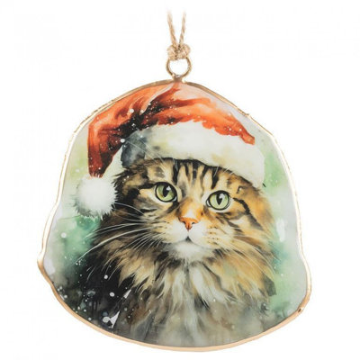 Cat With Santa Hat Ornament
