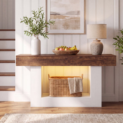 Console de style champêtre avec station de recharge (prises électriques) et éclairage DEL, tablette de rangement à 2 niveaux