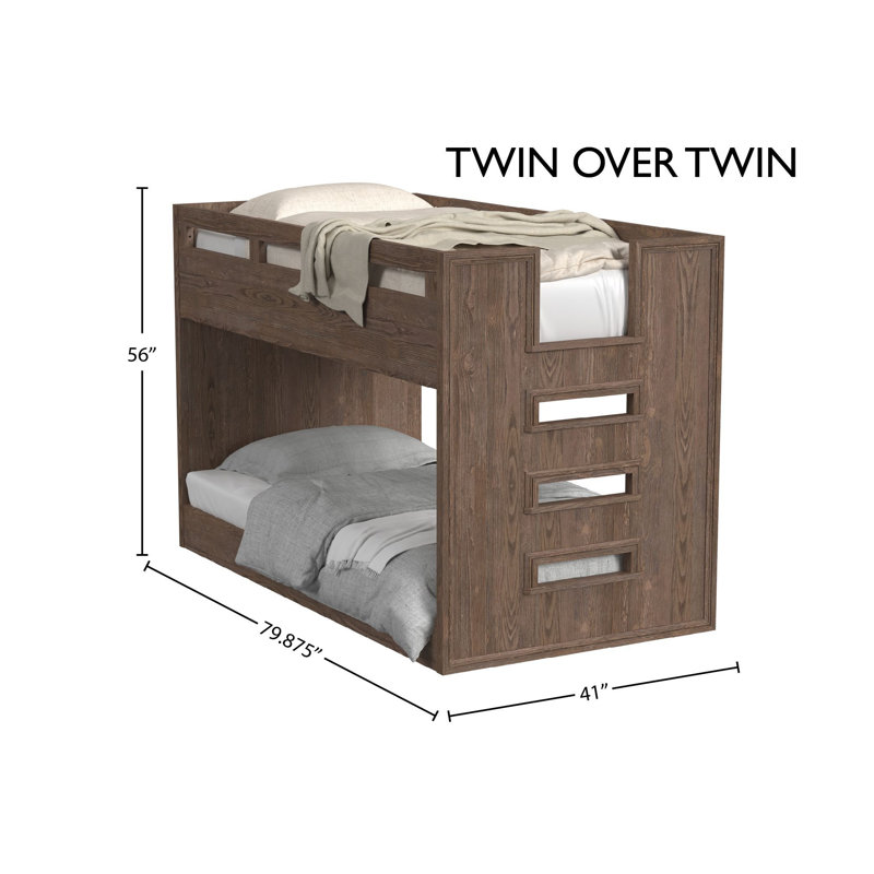Lit superposé simple en bois massif Cohn, Lit superposé simple sur simple, Brun récolte