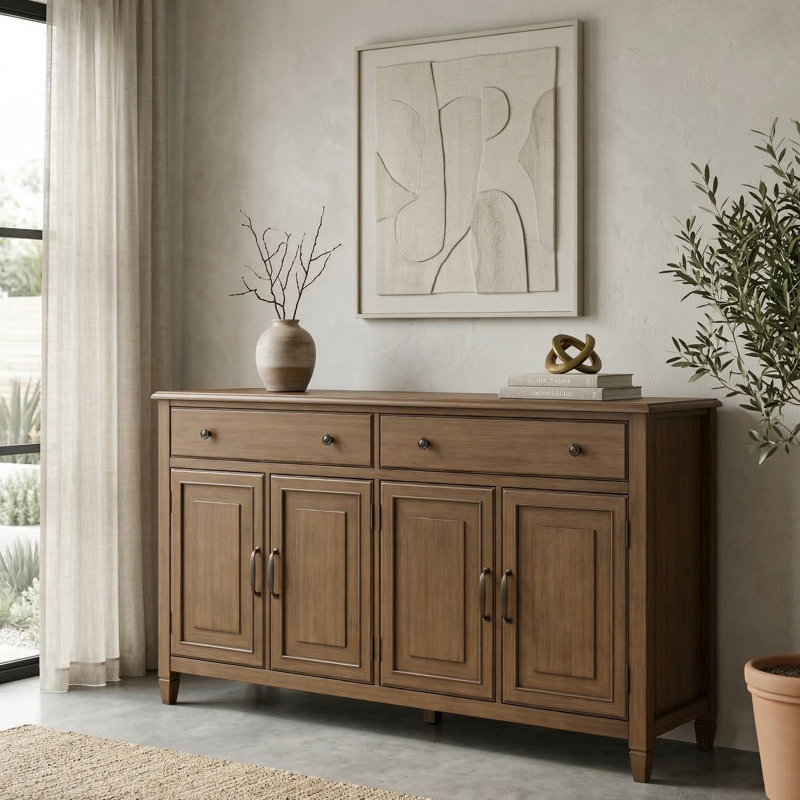 Connaught 67"W Solid Wood Traditional Large Sideboard Buffet Storage Cabinet With Drawers, Rustic Natural Aged Brown