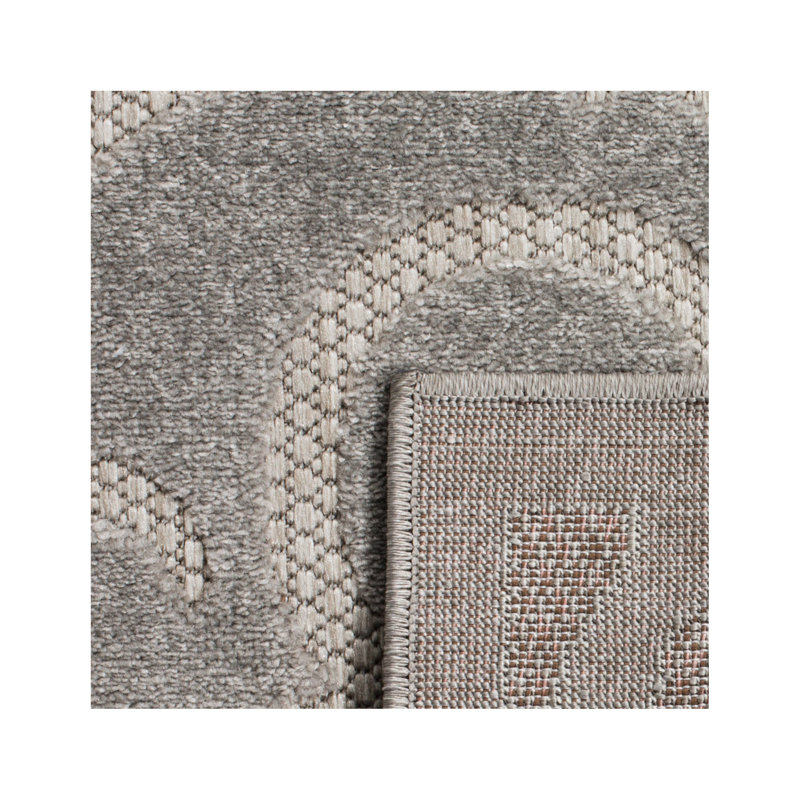 Tapis gris et gris clair à motif géométrique pour l'intérieur et l'extérieur Prussia, Rectangle 9 pi x 12 pi