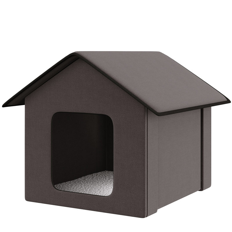 Abri pour chat portable, chauffé et isolé, imperméable en brun pour l'intérieur et l'extérieur, avec housse en molleton moelleux, lit chaud, divers climats, portable extérieur, isolé