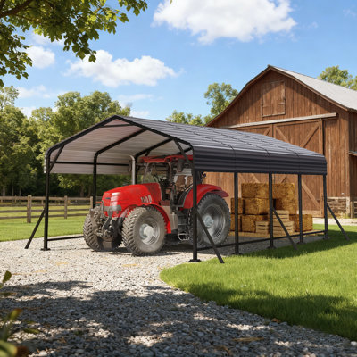 12 X 20 Ft Heavy Duty Carport, Outdoor Carport Garage With Galvanized Steel Roof, Dark Gray