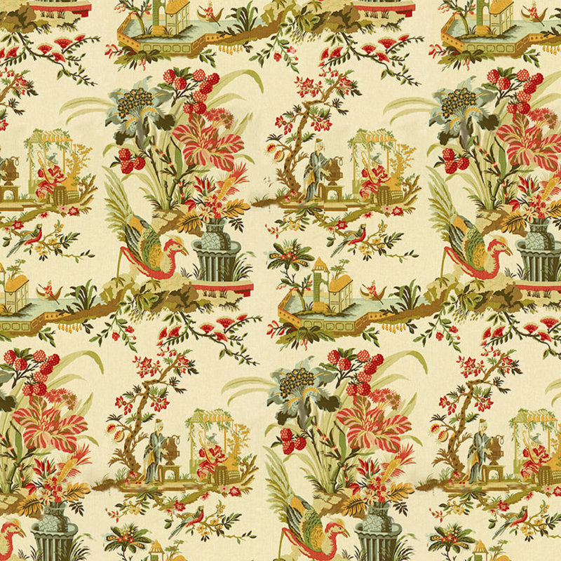 Le Lac 100% Linen Fabric, Teal/Melon/Cream