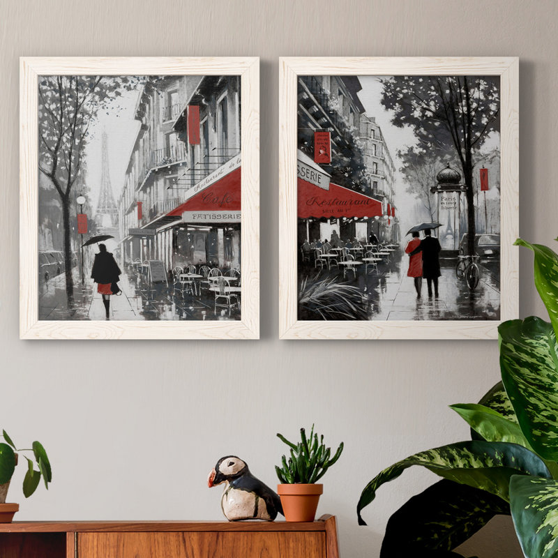 «Rainy Paris I», ensemble de 2 reproductions d'art, H 24 po x l 36 po x P 1,5 po, Toile blanche encadrée, Pas de tapis