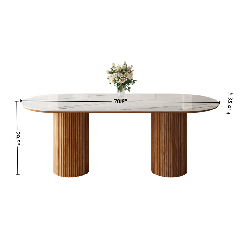 70.8'' Modern Faux Marble Dining Table, Oval Kitchen Table With  Stylish Dual - Pillar Design, Perfect For Home Dining & Gathering