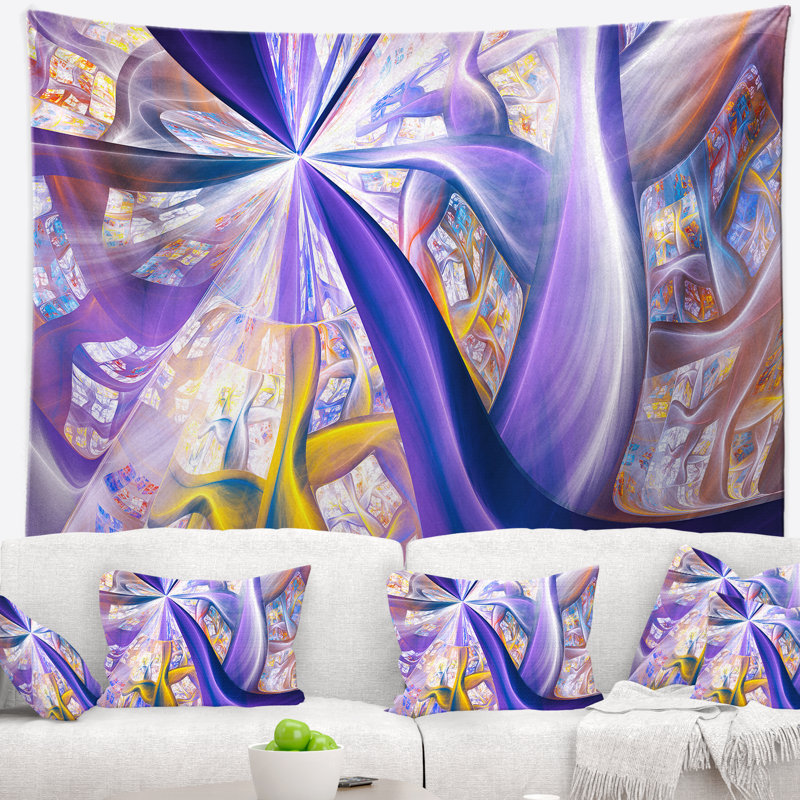 Tapisserie abstraite mauve à motif floral, H 50 po x l 60 po