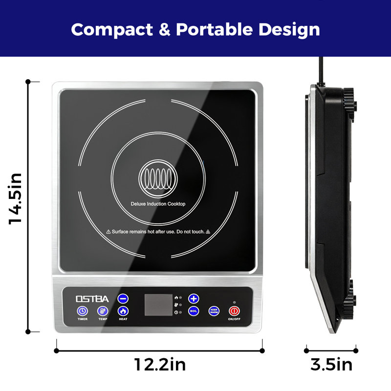 Plaque de cuisson à induction portative de 1 800 W avec 10 niveaux de puissance, minuterie de 3 heures et fonction de maintien au chaud