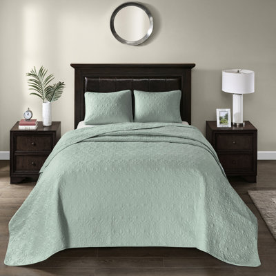 Couvre-lit réversible double rembourrage en coton doux et chaud Élégant accessoire de chambre à coucher avec 2 taies décoratives assorties pour une texture supplémentaire