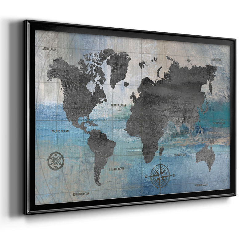 Carte du monde bleue et grise, reproduction sur toile, Noir, H 18 po x l 26 po x P 1,5 po