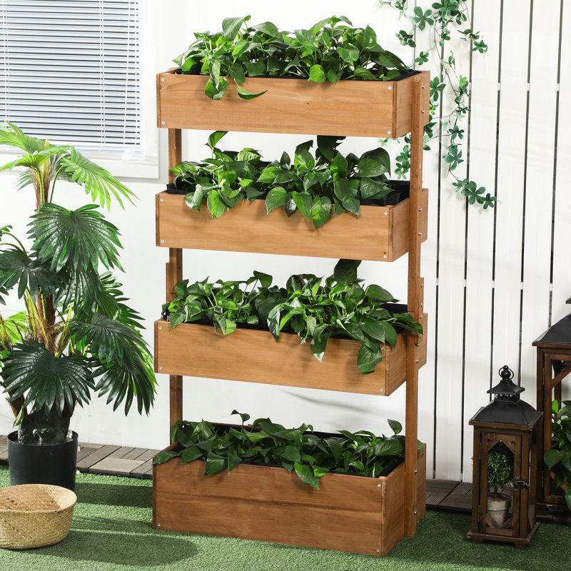 4 Tier Wooden Planter - Orange For Outdoor Herb Gardens Stable, Breathable Design Vertical Box Vegetables Breathable, Stable