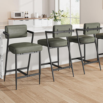 Upholstered Counter Stool with Metal Frame