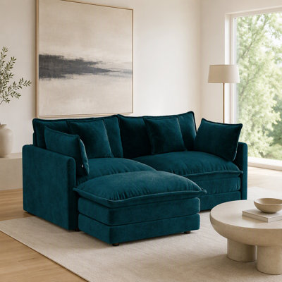 L-Shaped Modular Sofa with Ottoman and Pillows
