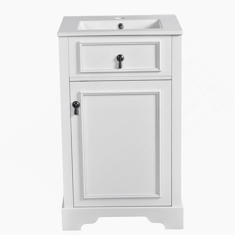 Meuble-lavabo de 20 pouces avec lavabo en céramique, porte à fermeture douce, tablette réglable et support de rangement fixé à la porte - idéal pour les petites salles de bain