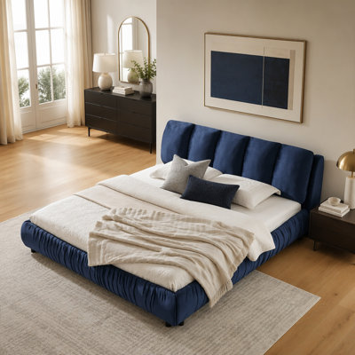 Structure de lit tapissier très grand, style minimaliste moderne avec tête de lit éponge compressée dodue, velours brillant et repose-pieds robuste
