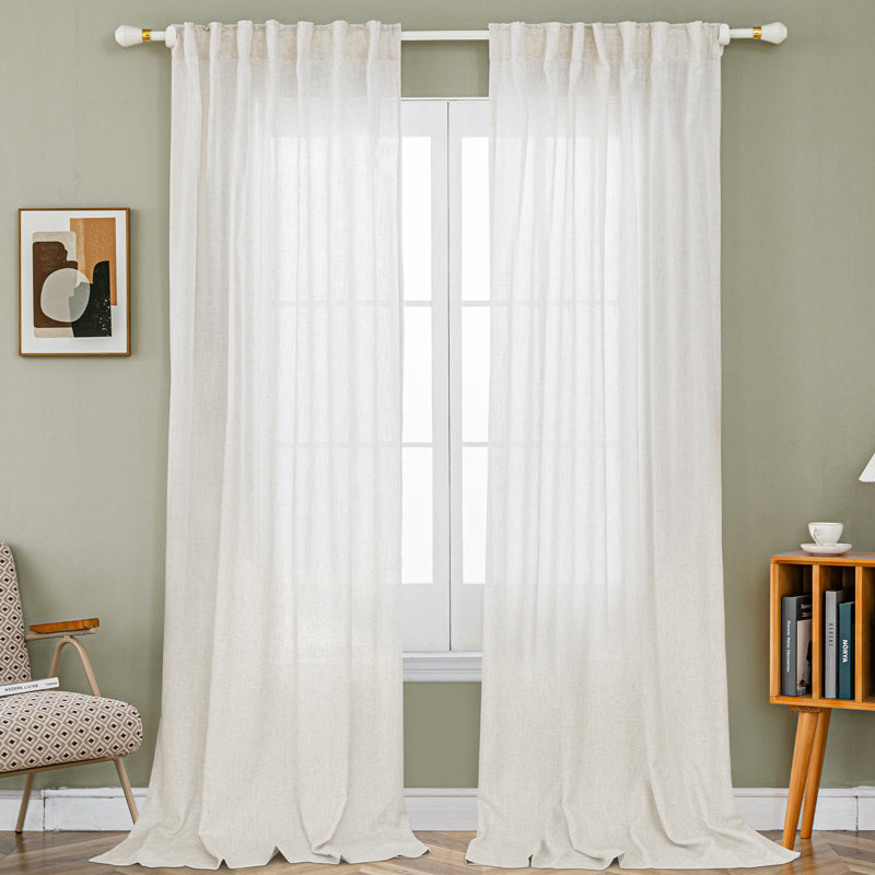 Toyoko Linen Blend Semi-Sheer Back Tab Curtains, 52" W x 120" L, Natural