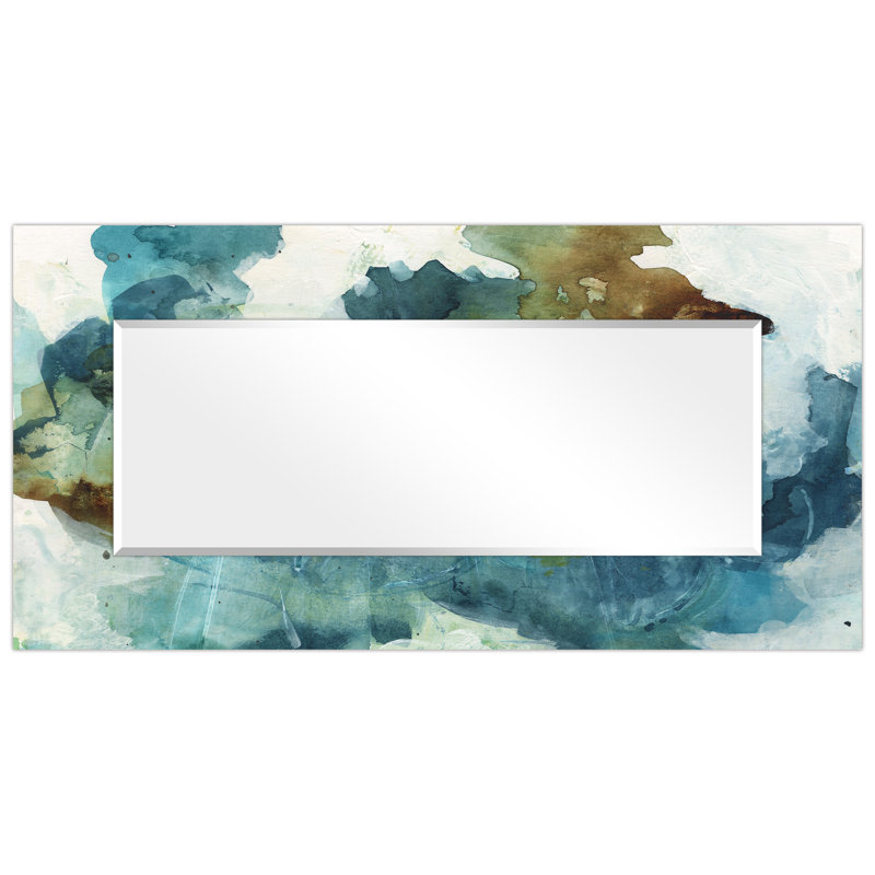 "Blue Sky" Rectangular Beveled Mirror on Free Floating Reverse Printed Tempered Art Glass