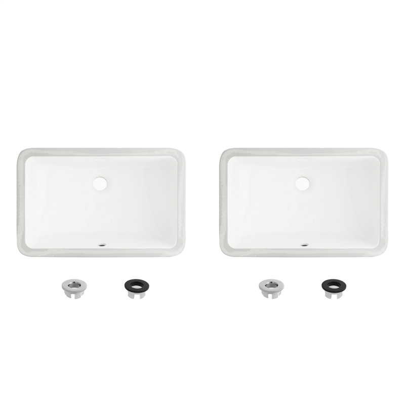 18 W x 12 D White Rectangular Undermount Bathroom Sink Set of 2