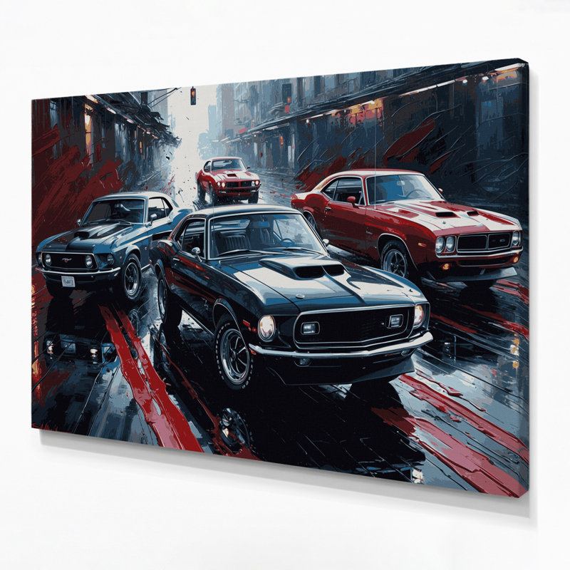 «Transport Vintage Muscle Cars», art mural sur toile mauve, H 8 po x l 10 po