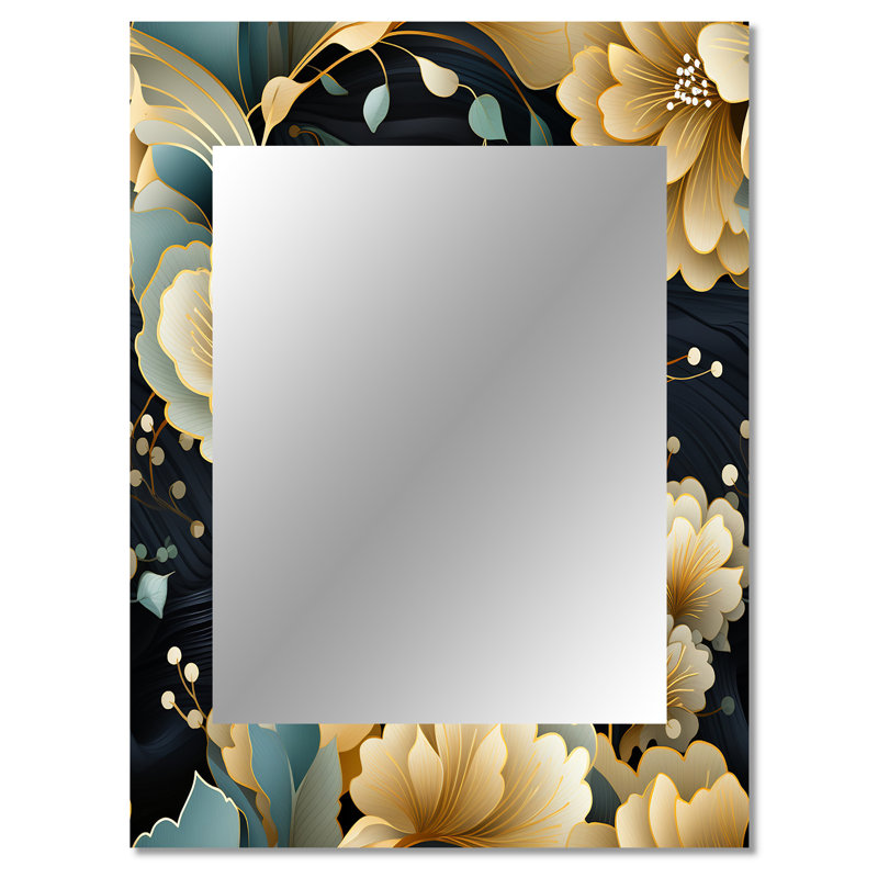 Annan Blue And Beige Pailey Flowers Elegance - Paisley  Decorative Mirror, Paisley, Floral Wall Mirror, Printed Metal Art