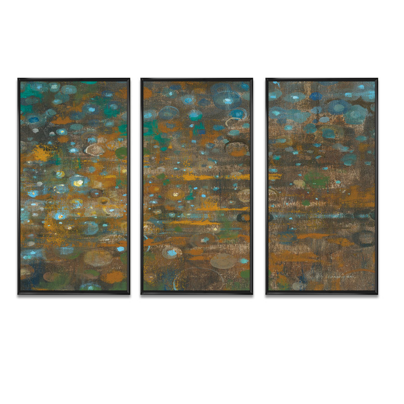 Dots On Glass IV - 3 pièces, reproduction sur toile, H 20 po x l 36 po x P 1 po, Cadre noir