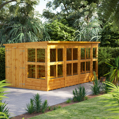 Powersheds 14 x 8ft Timber Tongue & Groove Pent Potting Shed Double Doors