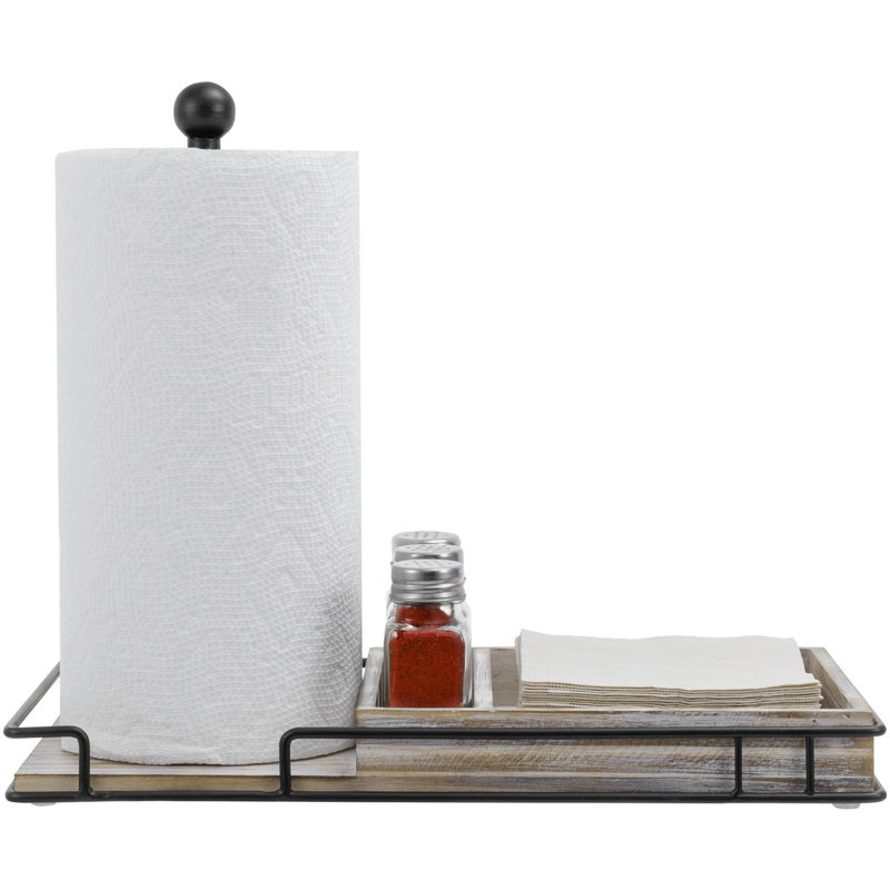 Iron and Solid Wood Paper Towel Holder