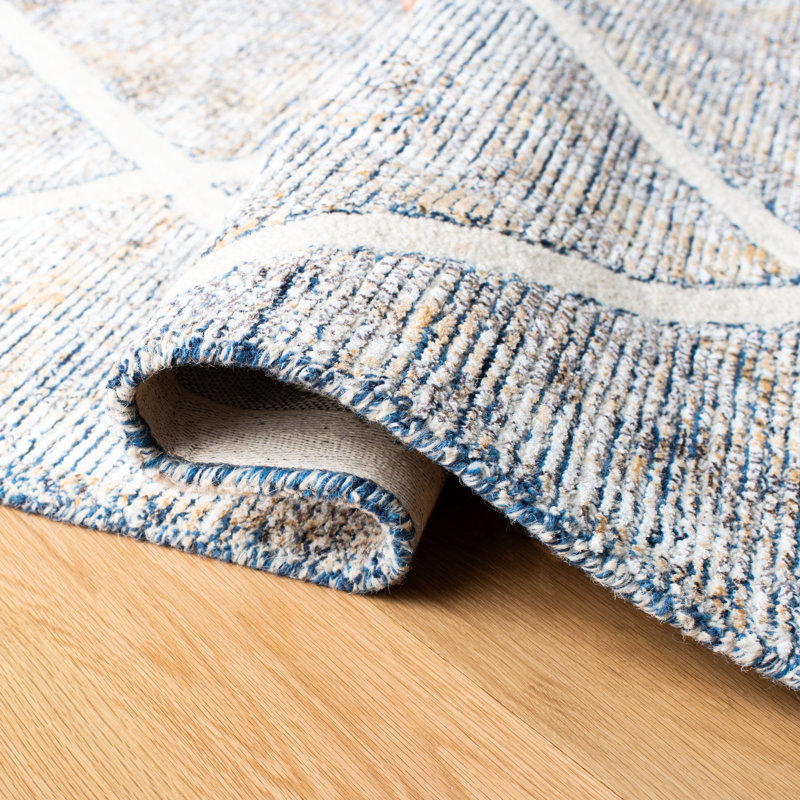 Vesper 600 Hand Tufted Wool/Viscose Geometric Rug in Ivory/Gray, Square 7'