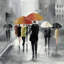 Scène de rue avec parasols - Art contemporain sur toile