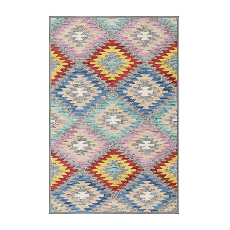 Tapis contemporain rouge / vert, Rectangle de 3 pi x 5 pi