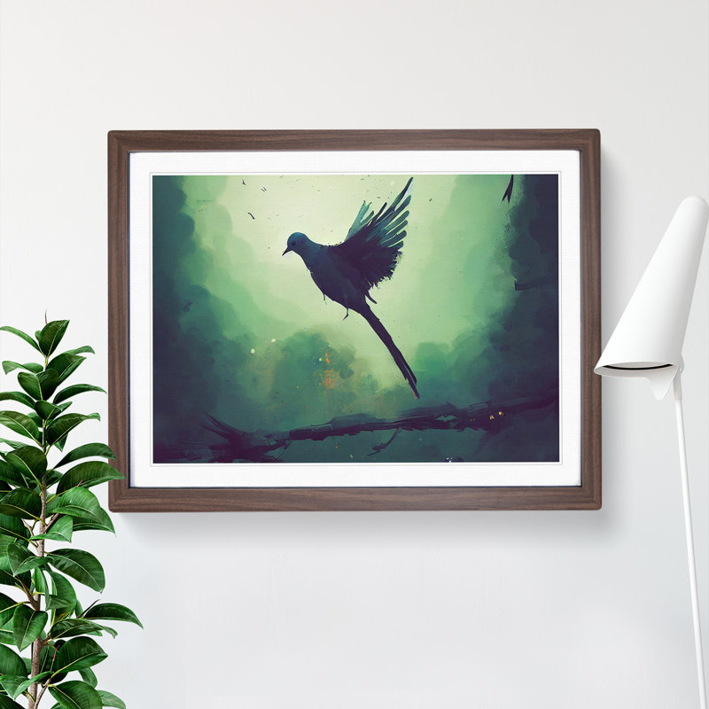 Dove Abstract - Single Picture Frame Print, 25cm H x 34cm W, Walnut