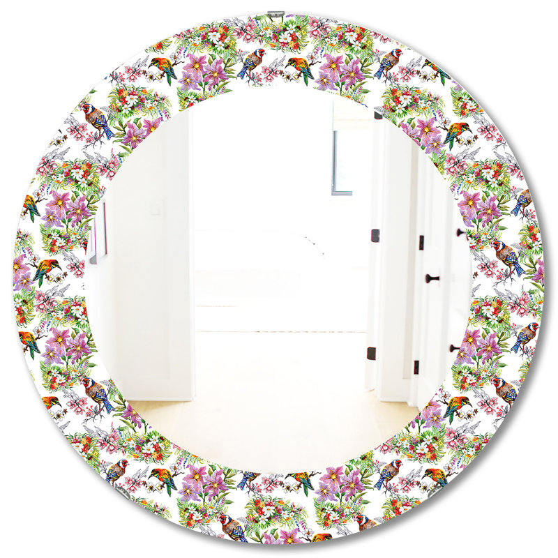 Miroir mural fleurs et oiseaux, H 31,5 po x l po