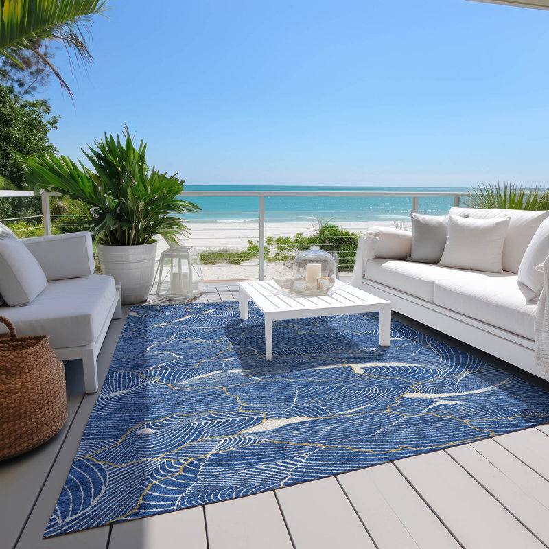 Blue Abstract Crackle Pattern Washable Synthetic Area Rug