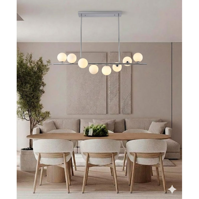 Lustre linéaire moderne en chrome 8 lumières, Chrome