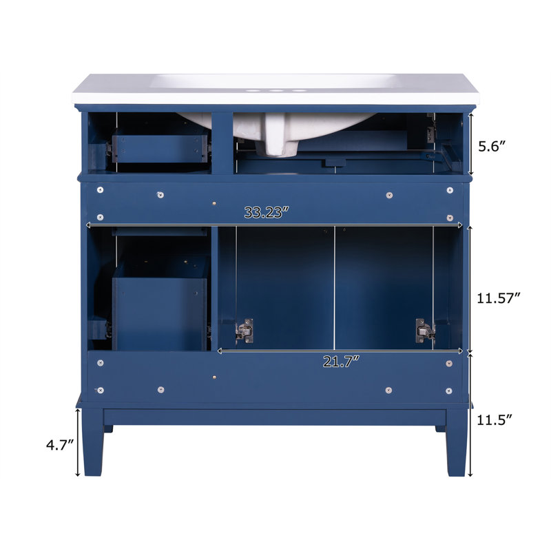 36'' Single Bathroom Vanity with Ceramic Top, Blue
