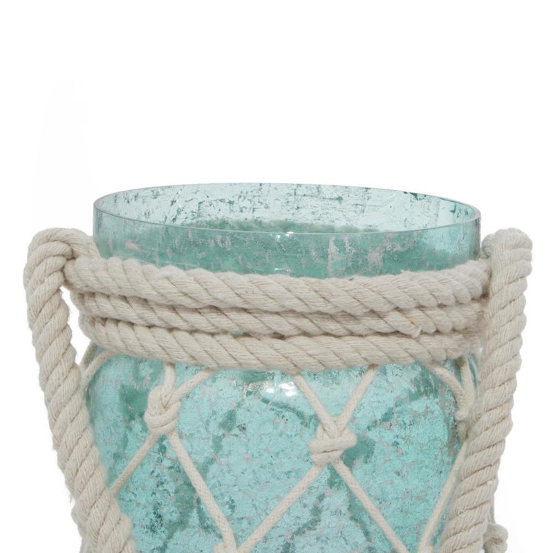 Lanterne décorative d'intérieur en verre avec poignée en corde, Île Seymour Nord, Galapagos, 16" H x 5" W x 5" D