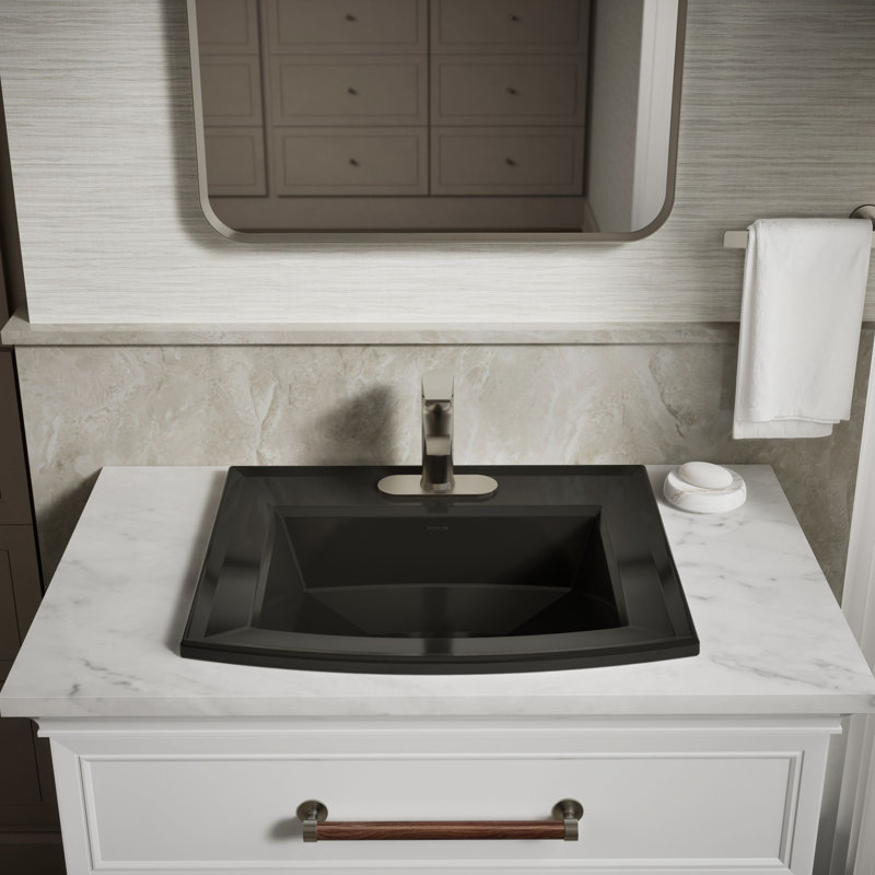 Lavabo de salle de bain rectangulaire encastré en porcelaine vitreuse avec trop-plein Archer®, Noir, Centres de 4 po